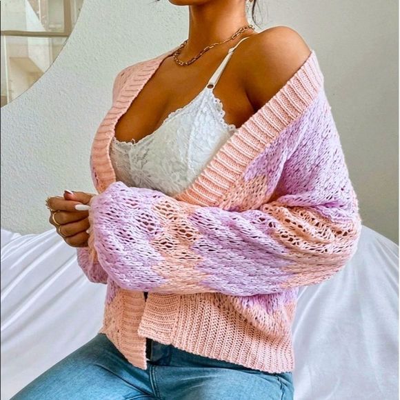 NWT! TWO TONE DROP SHOULDER OPEN FRONT CARDIGAN! - Picture 2 of 15